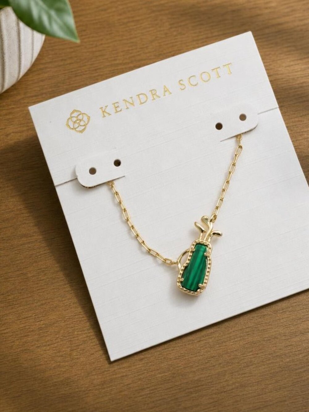 Kendra Scott Golf Gold Green Malachite Pendant Necklace